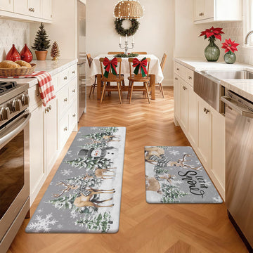 Christmas Kitchen Rugs Set of 2 Forest Reindeer 17x27.5+17x47
