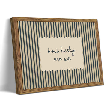 How Lucky Are We Wall Art, Vintage Preppy Inspirational Canvas Wall Decor Painting, Trendy Minimalist Striped Quote