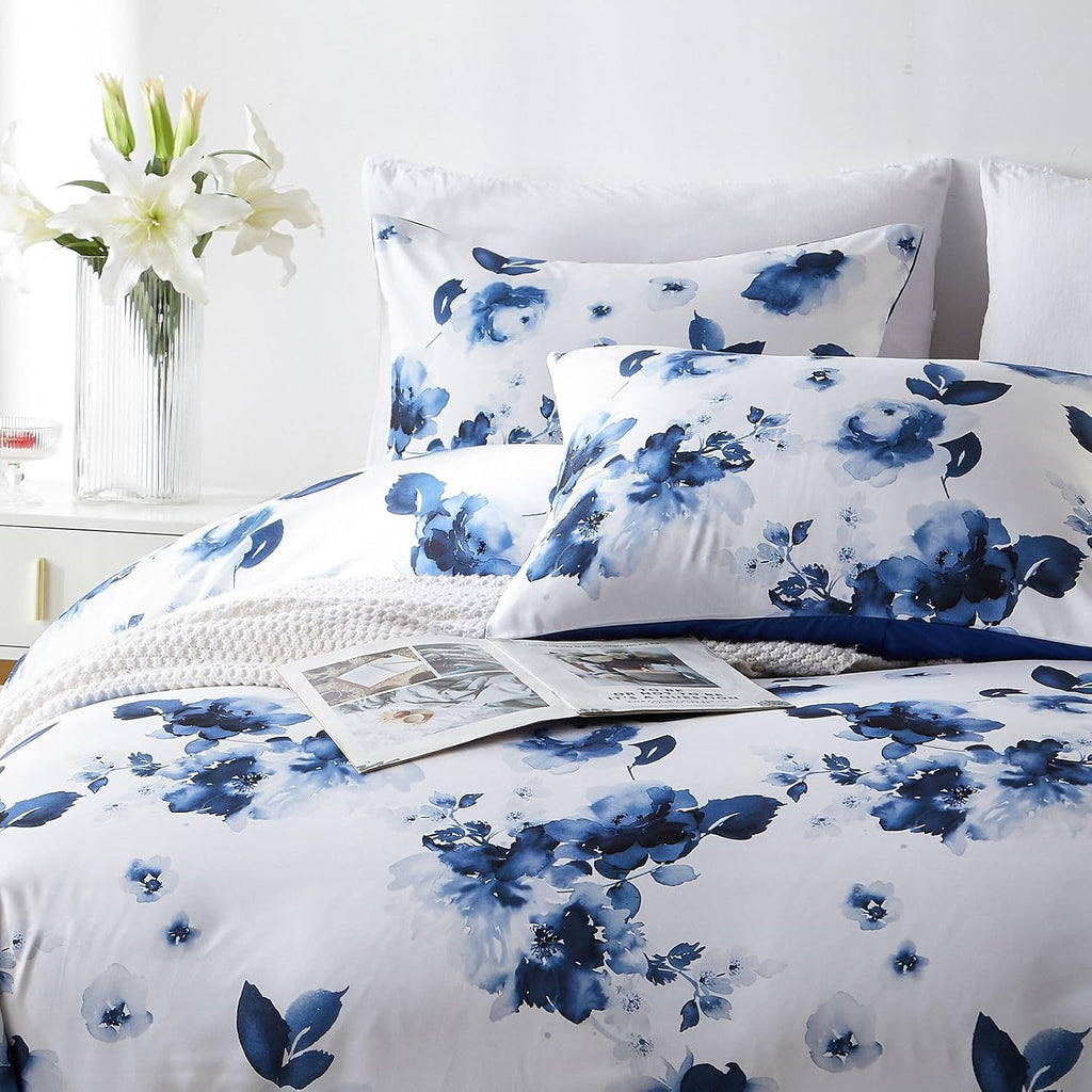 Queen Duvet Cover Set, Modern Industrial Luxury Bedding with Zipper Closure & Corner Ties, Soft Breathable Navy Teal