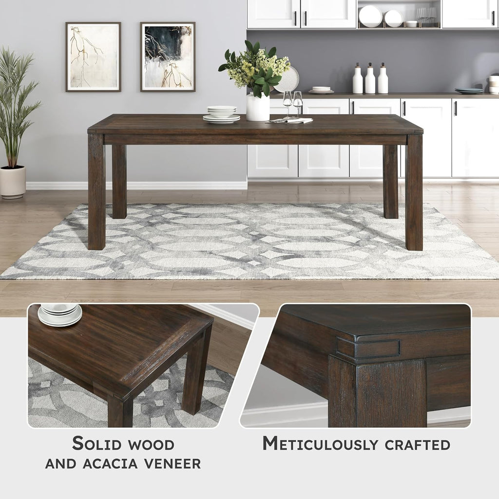 79" Dining Table for 8, Modern Rectangular Dining Room Table, Solid Acacia Wood Dining Table, Modern Wood Table with Solid Wood Leg for Kitchen/Dining/Living Room, Easy Assembly, Dark Brown