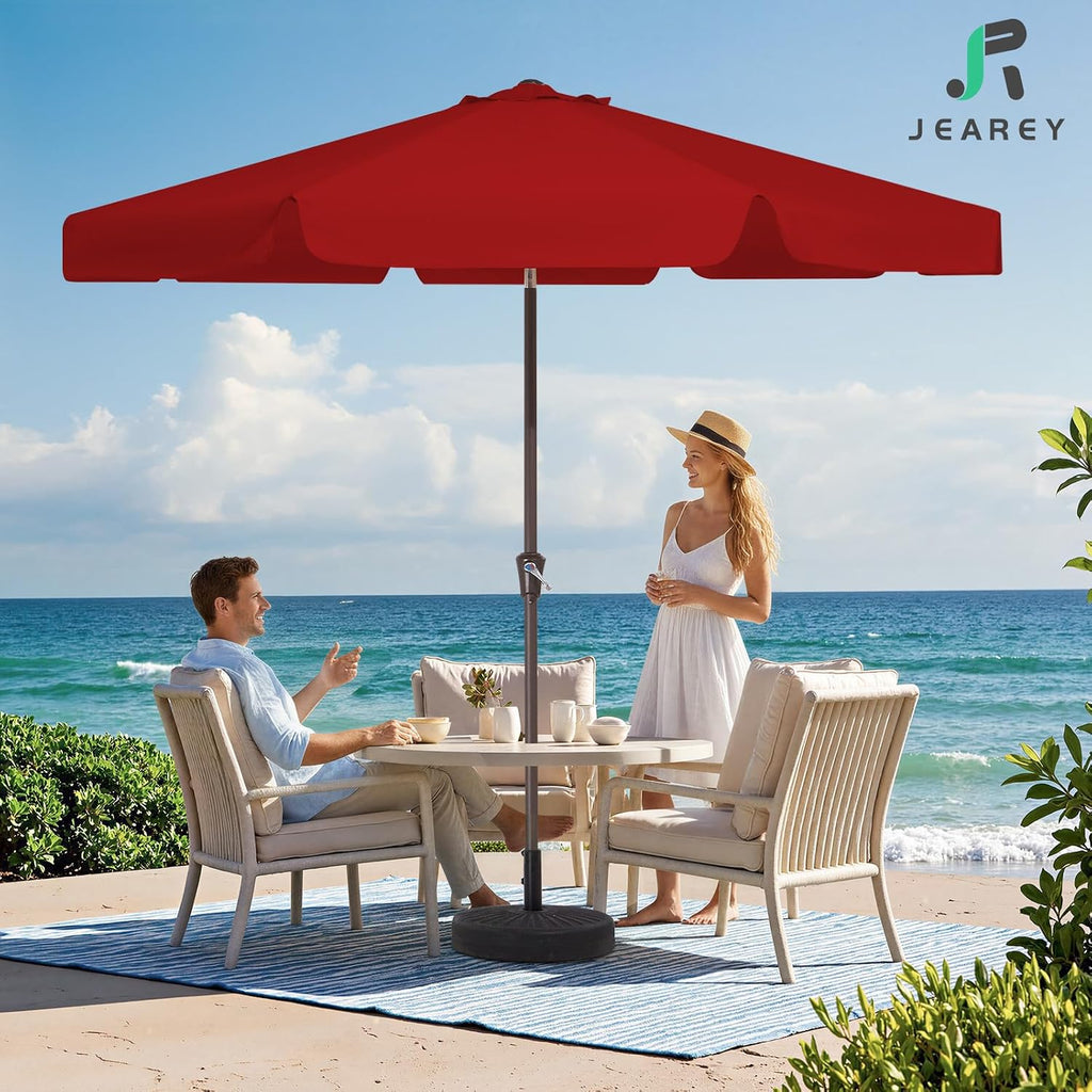 9 FT Patio Umbrella Outdoor, Table Umbrellas Market Umbrella w/Push Button Tilt/Crank, 8 Sturdy Ribs(Red)