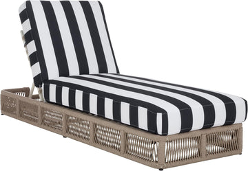 Outdoor Chaise Lounge Chair - Heather Tan & Navy Stripe - Steel and Woven Rope - Adjustable 5-Position