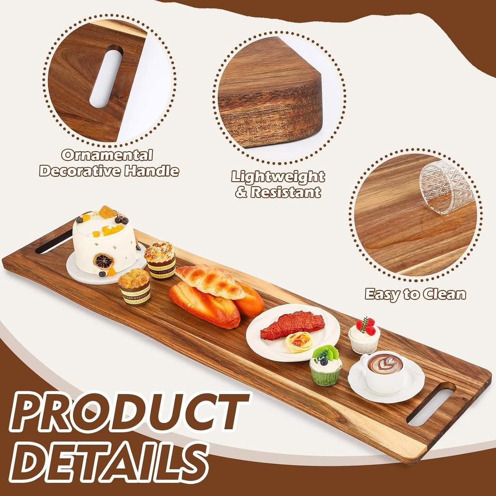 Large Charcuterie Board with Handles 48 x 12 Inch Rectangular Wood Serving Board Acacia Serving Tray Long Cheese