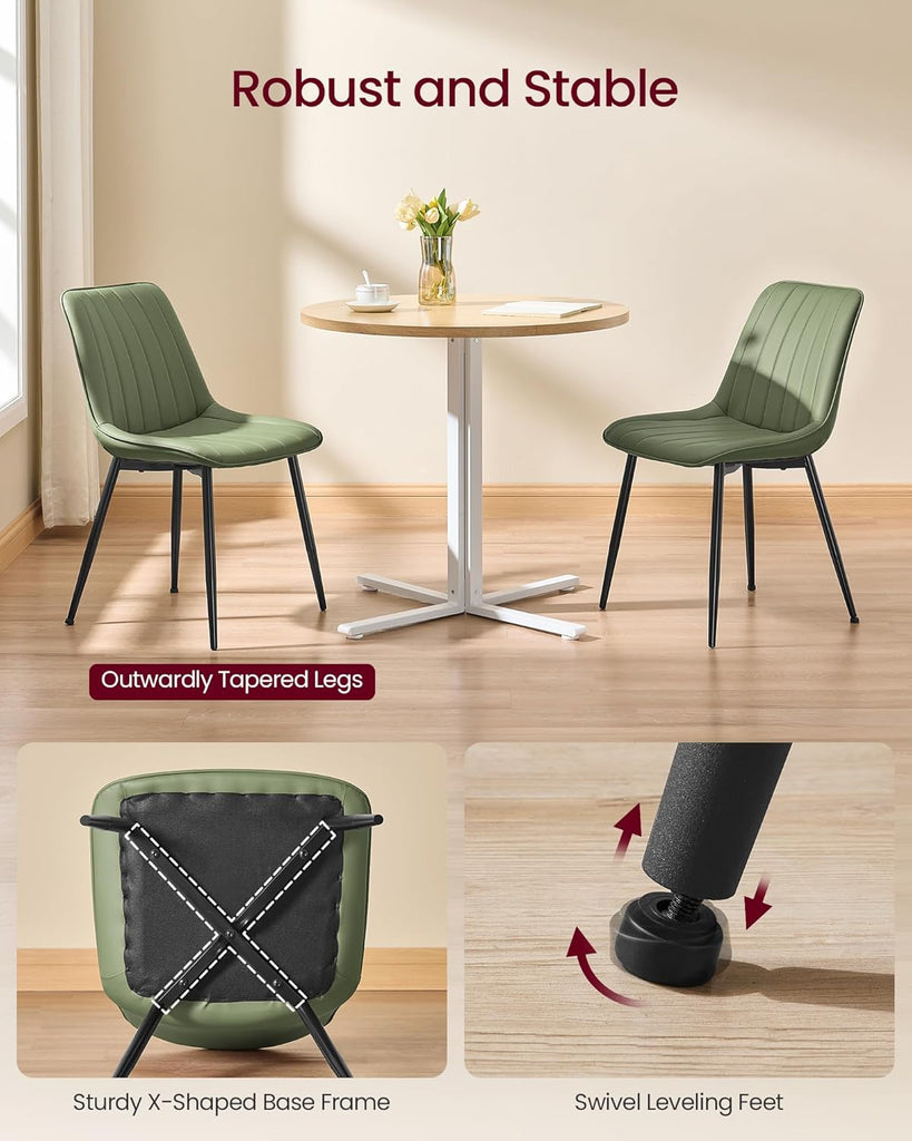 Dining Chairs Set of 2, Upholstered Kitchen Chairs, Synthetic Leather, Max. Load 264 lb, Steel Legs, Curved Backrest