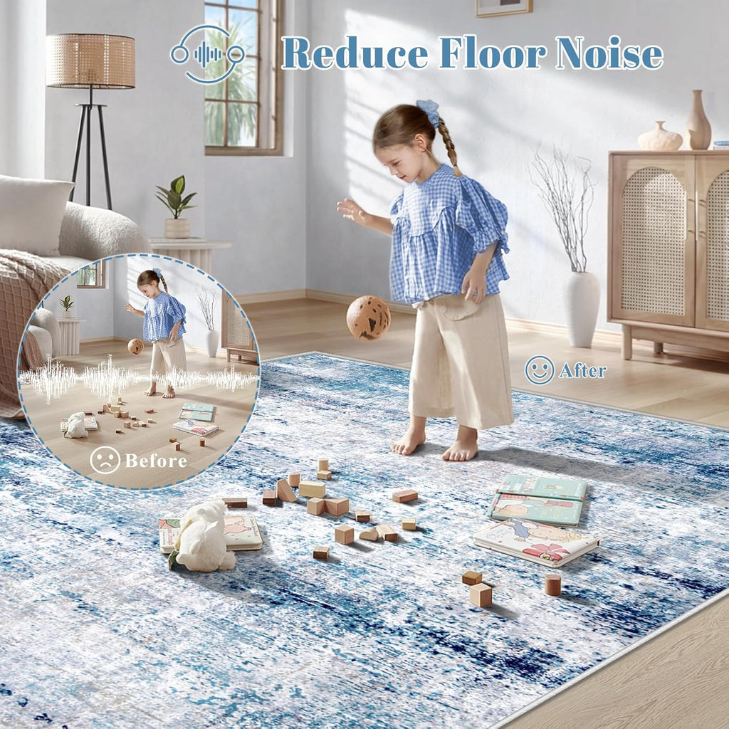 Area Rugs 5x7 for Living Room: Washable Rug Modern Abstract Neutral Rugs Non-Slip Low-Pile Soft Carpet for Bedroom