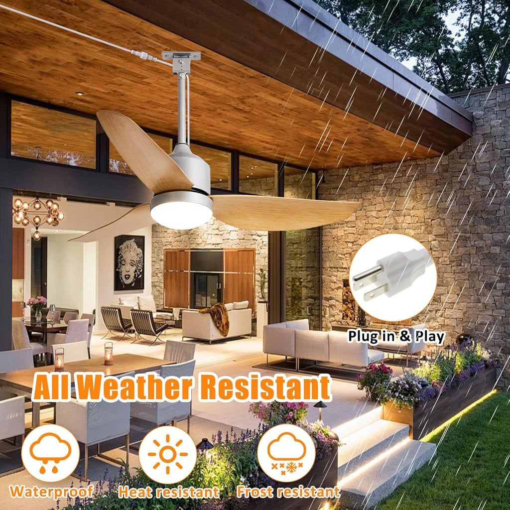 42 Inch Nickel Waterproof Gazebo Fans with Lights Outdoor Hanging - Plug in Remote App Control for Patio Indoor Farmhouse Porch - 6 Speed Reversible DC Motor