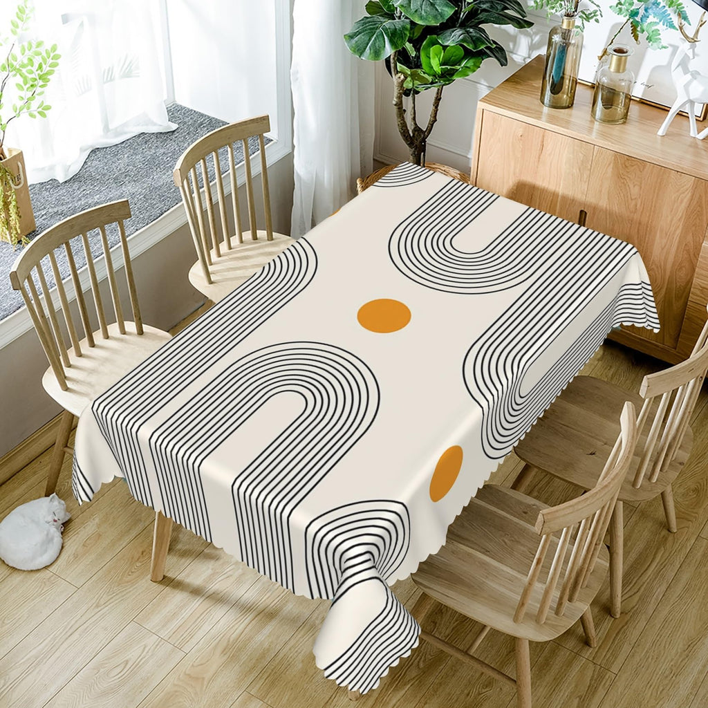 52x70inches Boho Mid Century Tablecloth Minimalist Abstract Arch Simple Sun Modern Art Table Cloth Washable and