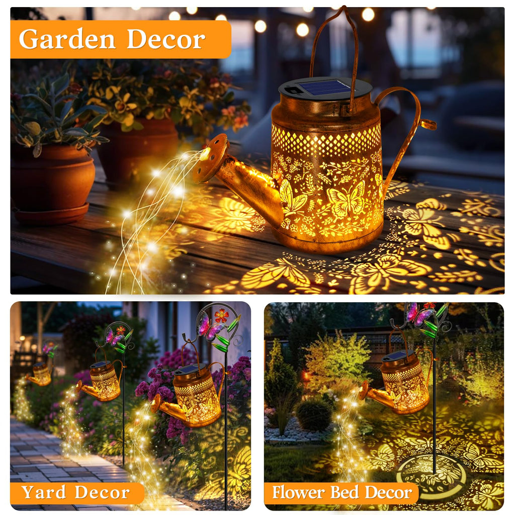 Watering Can Lights, Butterfly Hanging Lantern Solar Lights Outdoor
