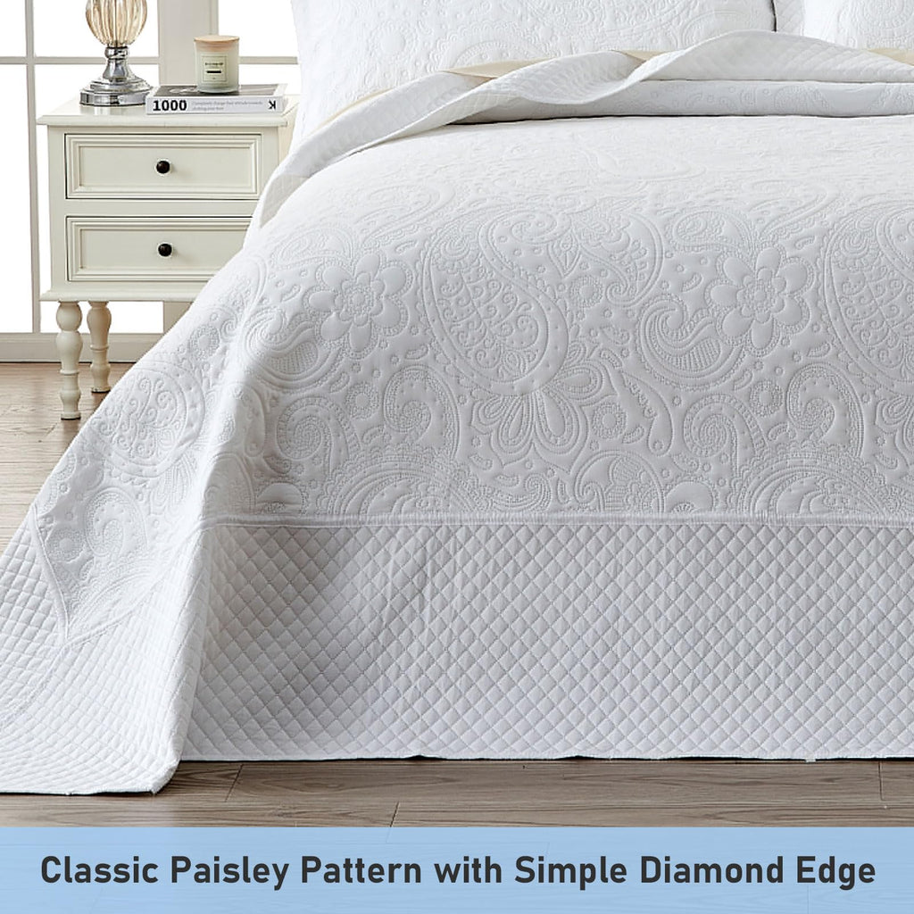 Alaska King Bedspread 132x 120, Solid White, 3 Piece Soft Microfiber Lightweight Oversized King Quilt Bedding Set