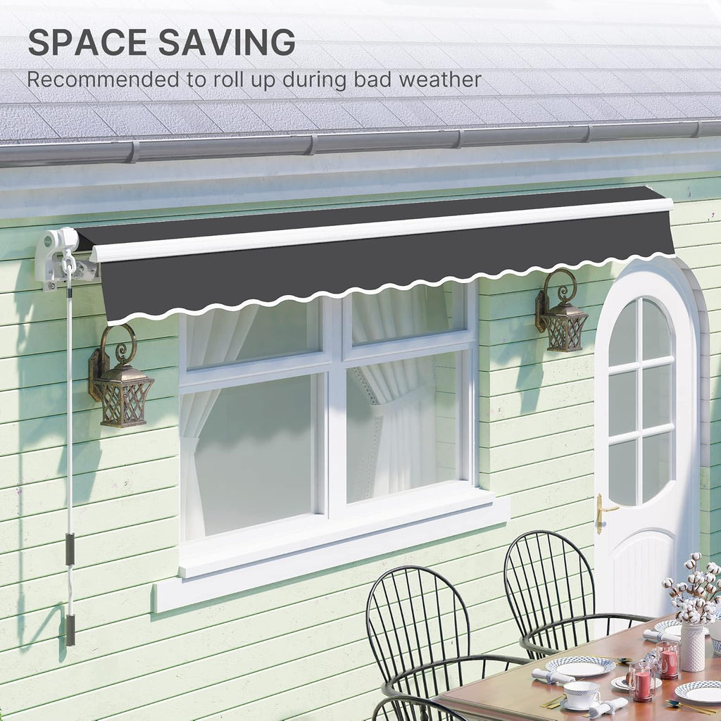 10'x8' Patio Manual Retractable Awning Fully Assembled, Dark Grey | Aluminum Frame, 280G Polyester, Water-Resistant