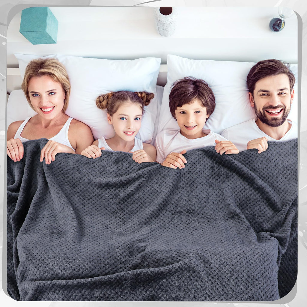 4 Pcs Fleece Throw Blanket, 3D Waffle Textured, Gradient Gray