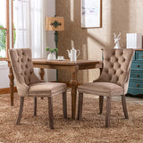 Velvet Dining Chairs Set of 4, Tufted Upholstered Chairs with Nailhead Back and Ring Pull, Solid Wood Legs, Khaki