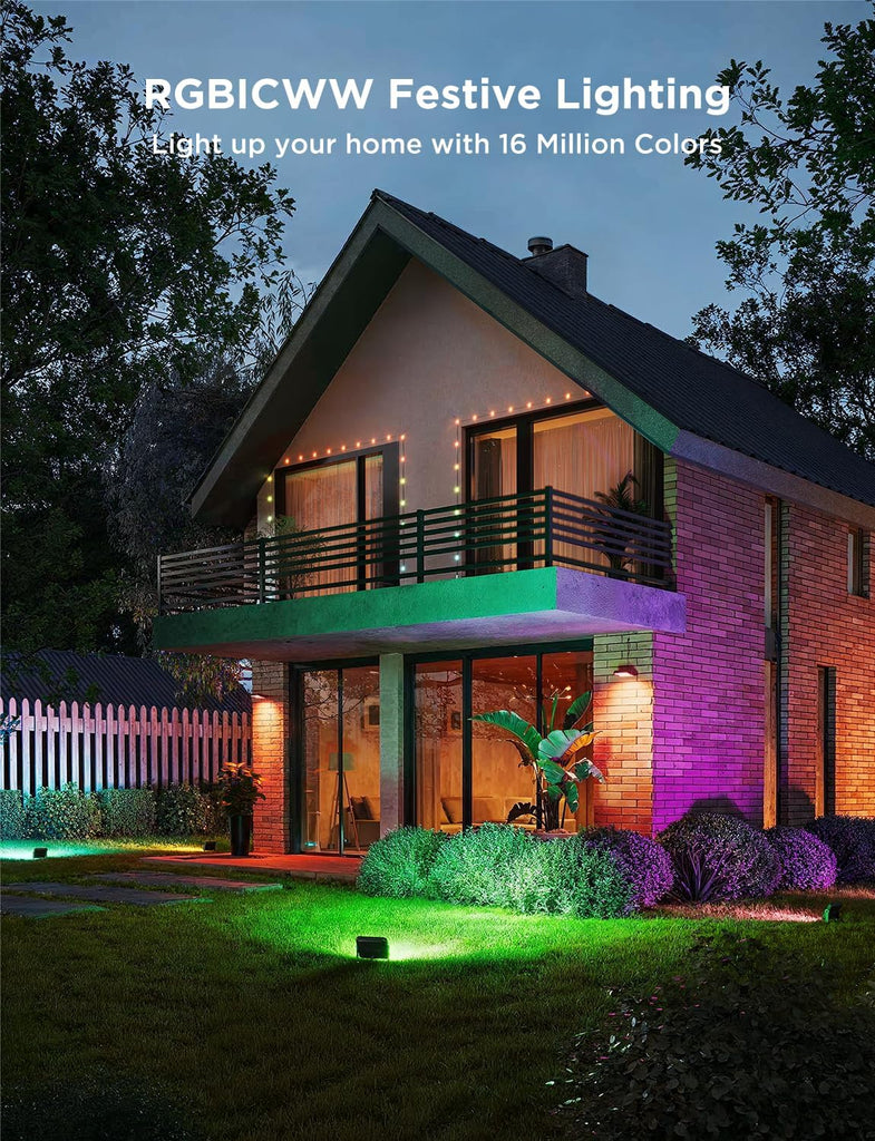 Outdoor Flood Lights 2, RGBIC IP66, Wired 4 Pack | 50 Scene Modes,App Control,RGBIC Warm Cold White lights,Compatible