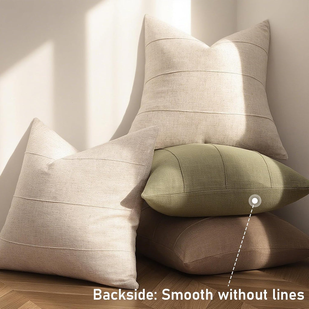 Decorative Linen Throw Pillow Covers 18x18 Set of 2 Solid handcrafted Striped Cushion Covers
