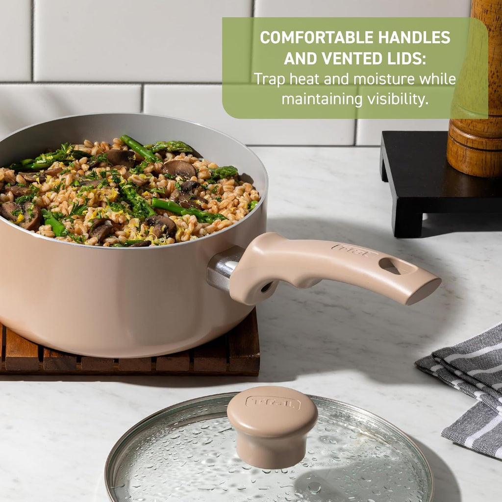 Refresh Ceramic Nonstick Pots and Pans Set, 12-Piece, Moon Grey | Recycled aluminum body, Thermo-Spot heat indicator