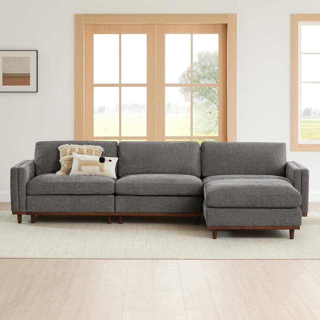 118" Super Large Luxury Sectional Modular Sofa, Down Filled, 4 Seat Couch, Grey