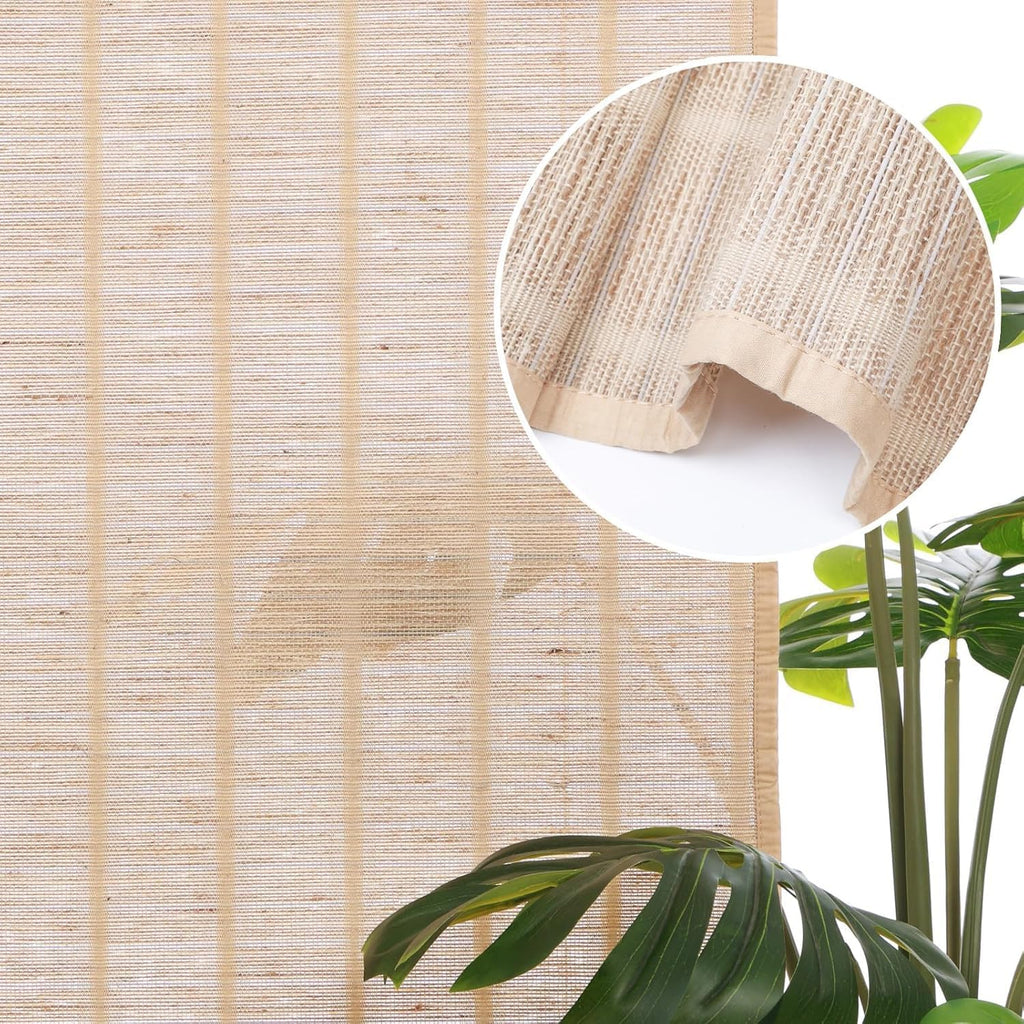Blackout Bamboo Roman Shades Cordless, Woven Wood Natural Reef Roman Shade for Windows, Doors, Porch