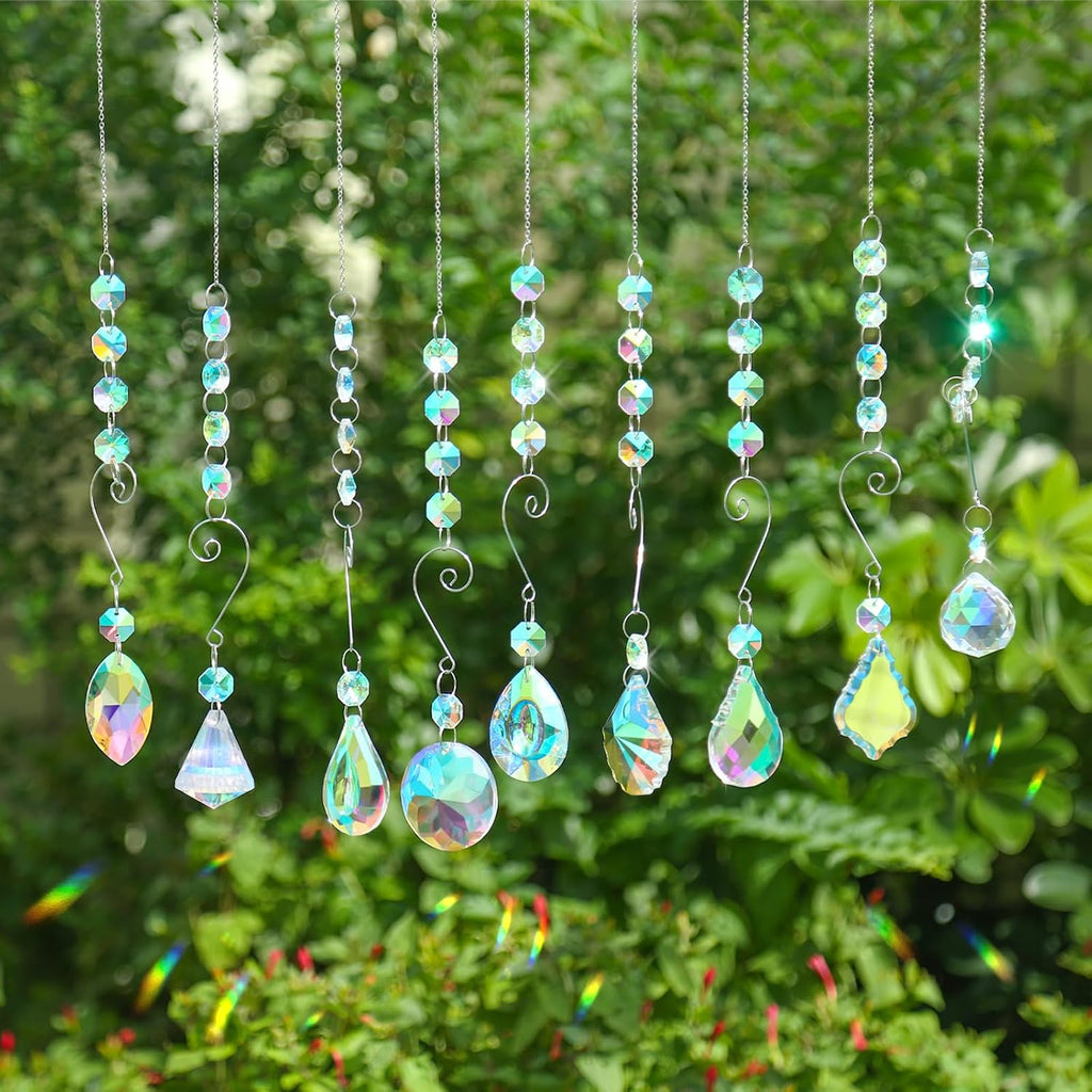 9 Pieces Sun Catchers Indoor Window Suncatcher Crystals Prisms with Chain Pendant Colorful Hanging Ornaments for