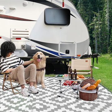 Outdoor Rugs, Reversible Patio Mat, Gray & White