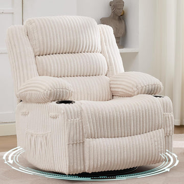 Rocking Recliner Chair Lazy Boy Jumbo Corduroy Nursery Swivel Glider | Recliner with Cup Holder Nursery Glider with
