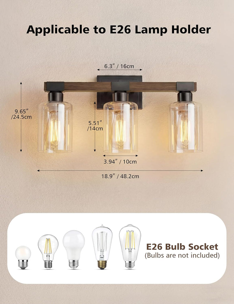 Farmhouse Bathroom Vanity Light Fixtures,3 Light,UL Certificated | 3 Light Bathroom Vanity Lights Over Mirror, Rustic