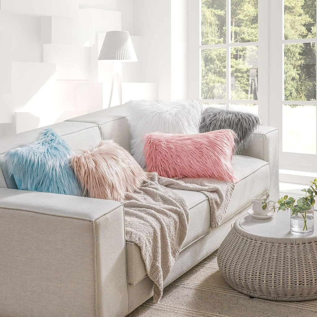 Pack of 2 Faux Fur Solid Throw Decorative Pillow Cover Cushion Covers Luxury Soft Decorative Pillowcase Fuzzy Pillow