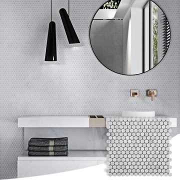 Carrara White Marble Mosaic Tile, 3/4 Inch Penny, Honed, 5 Sheets