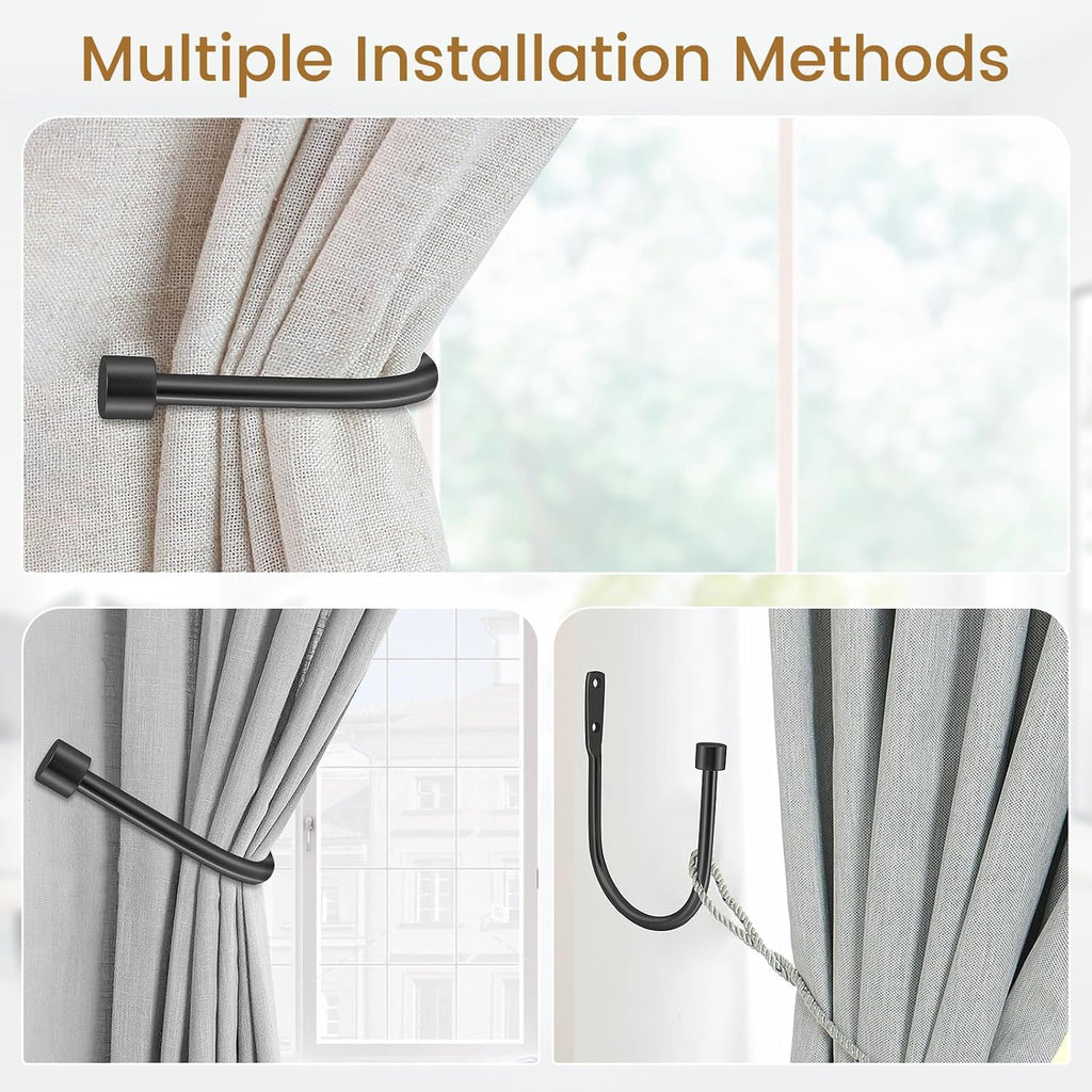 Minimalist Curtain Holdbacks 2pcs, 100% Cast Iron Solid Heavy Duty Metal Curtain Tieback Side Holders for Wall