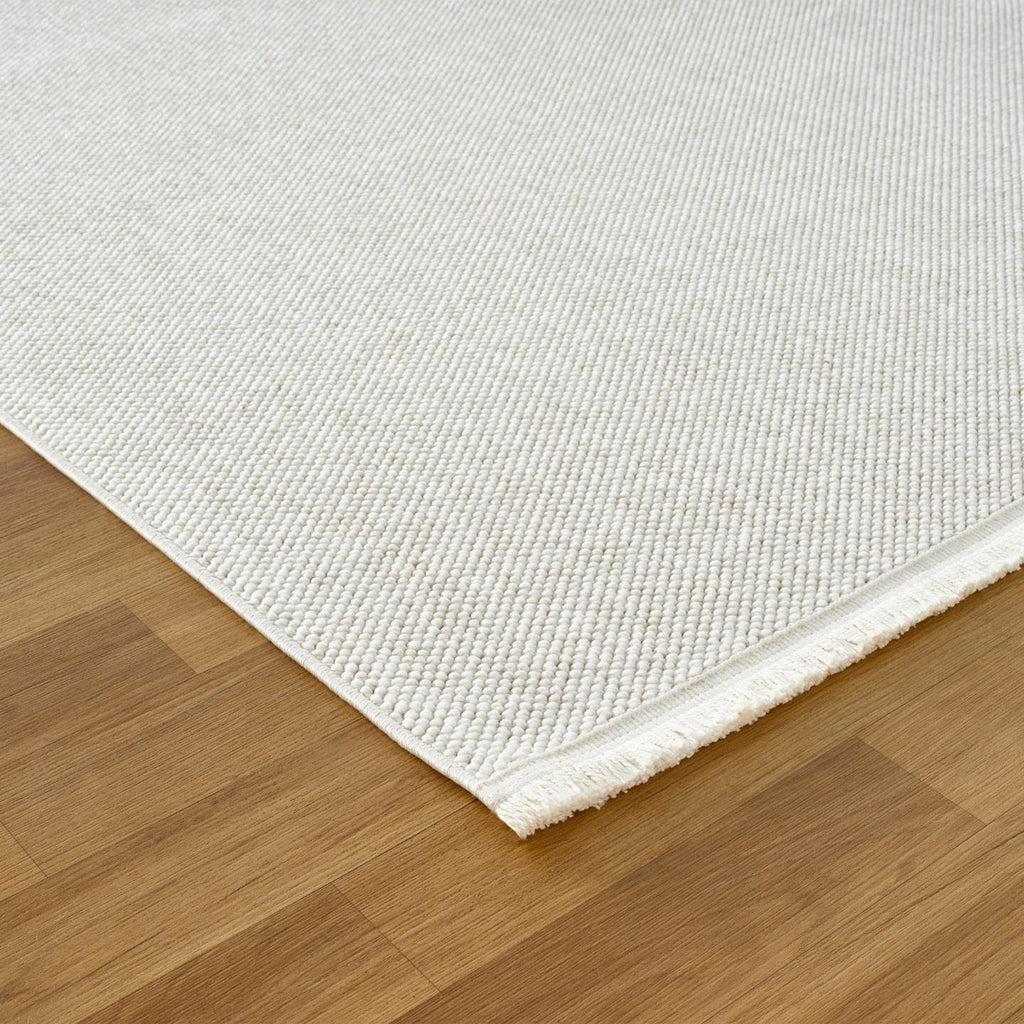 Solid Machine Woven Area Rug, Indoor Stain-Resistant Carpet, Cream