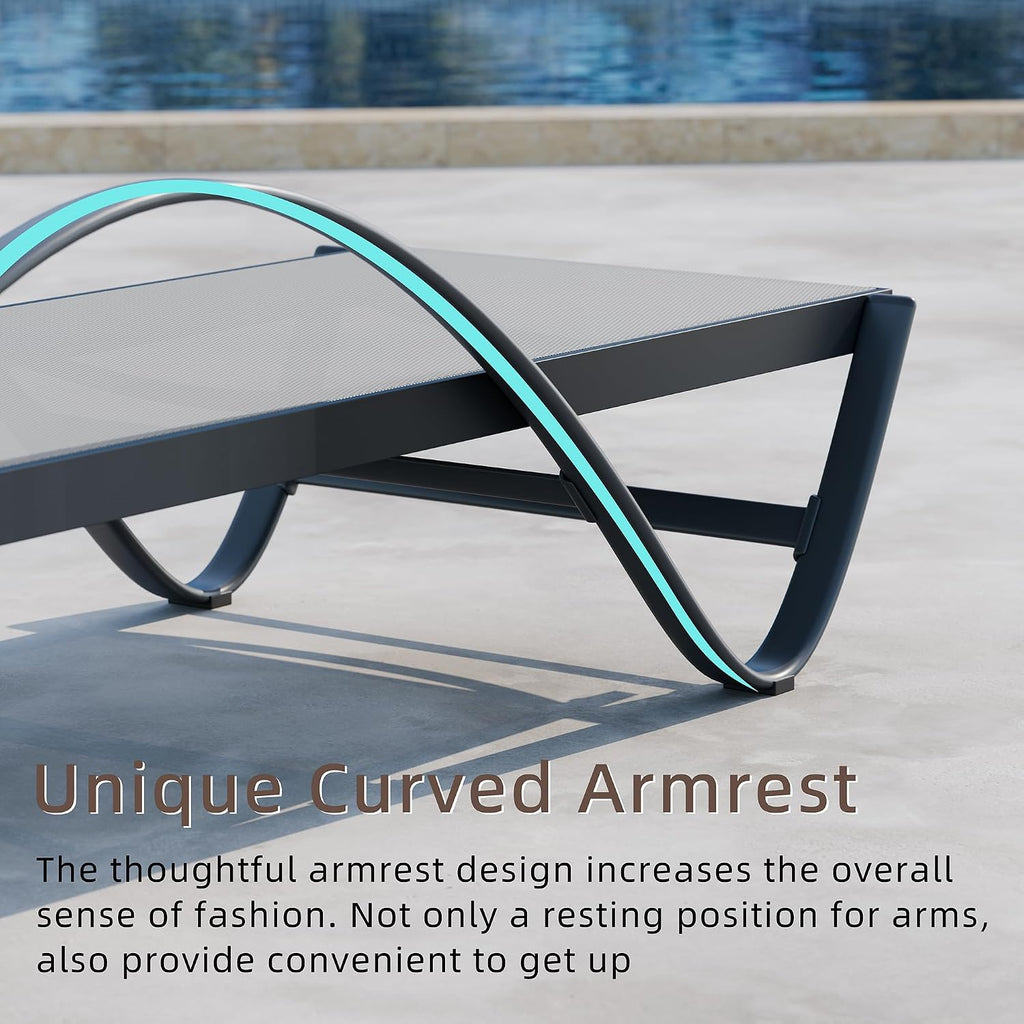 Patio Chaise Lounge Set of 2, Pool Chaise Lounge with Arm,Outdoor Lounge Chair with 5 Adjustable Backrest,Sunbathing