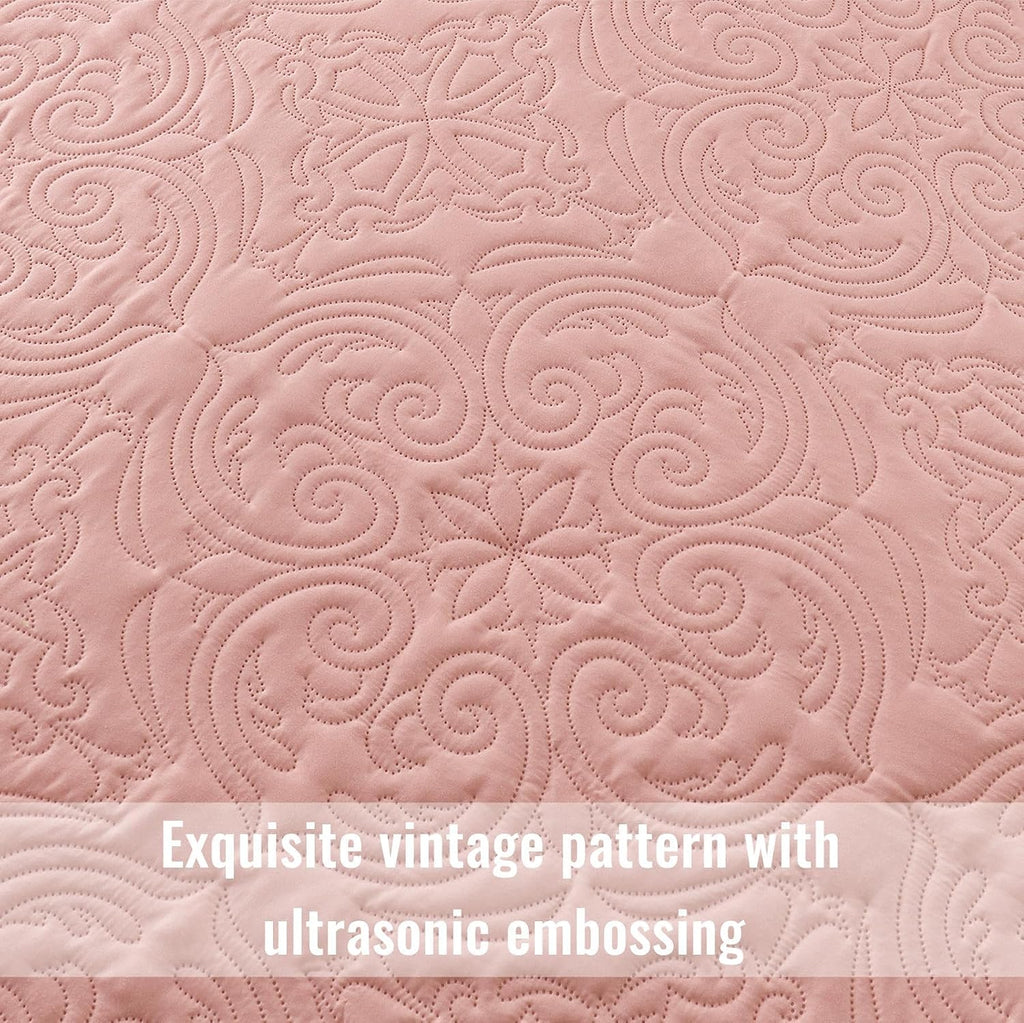 3 Piece King Quilt Bedding Set, Blush Pink