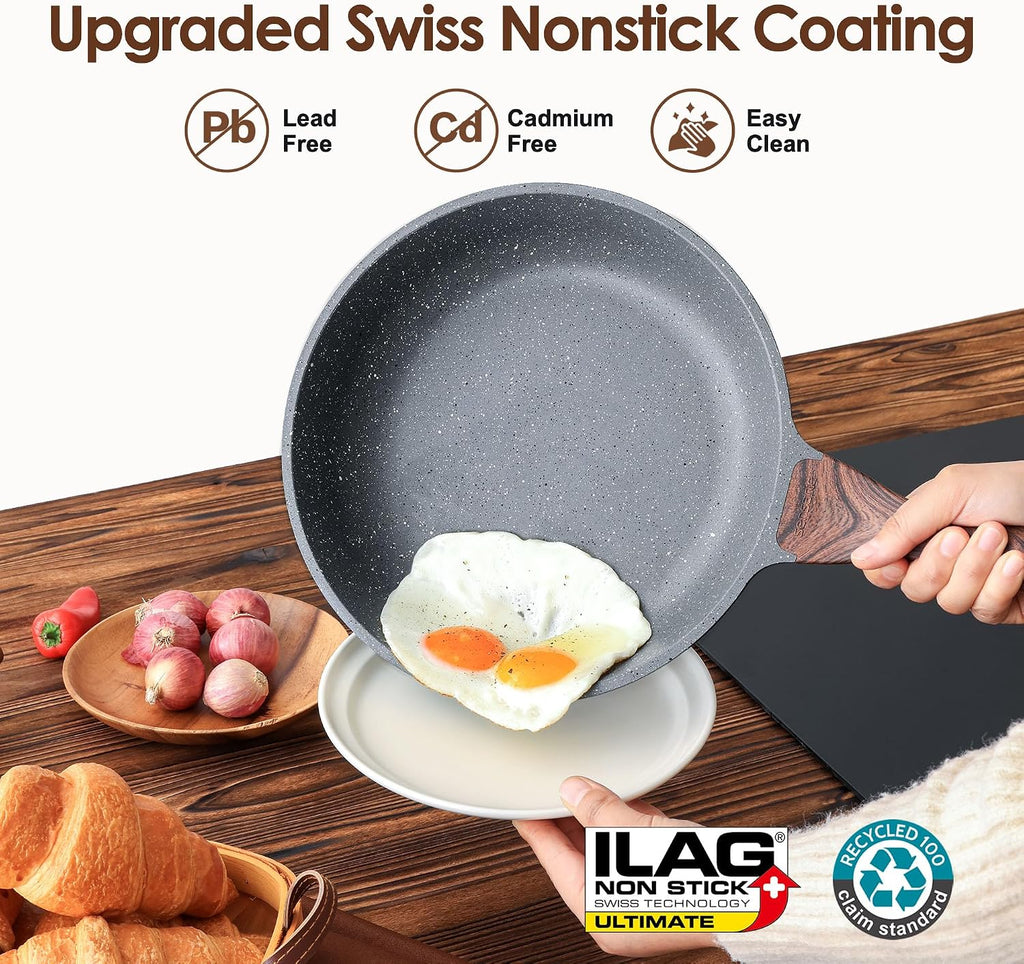 16Pcs Pots and Pans Set Non Stick, Granite Cookware Set PFOA Free | Induction Compatible, Even & Fast Heating, Easy