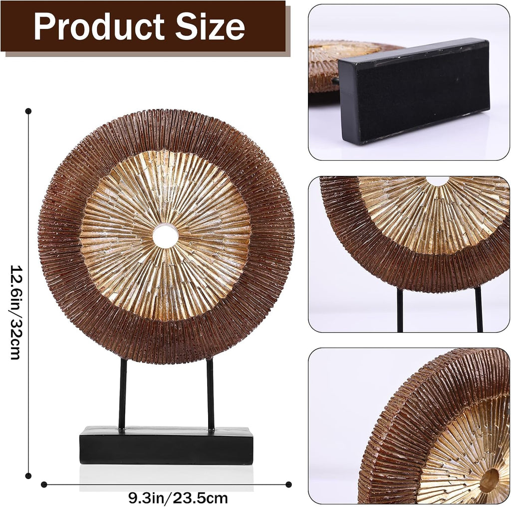 Wood Color Round Irregular line Statue, Unique Home Sculpture for Cabinet Above Coffee Table, entryway Table top TV