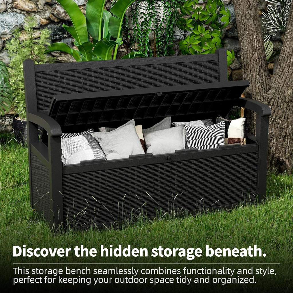 80 Gallon Outdoor Storage Bench Lockable Deck Box Outdoor Storage Box Waterproof ,Garden,and Porch - Perfect for