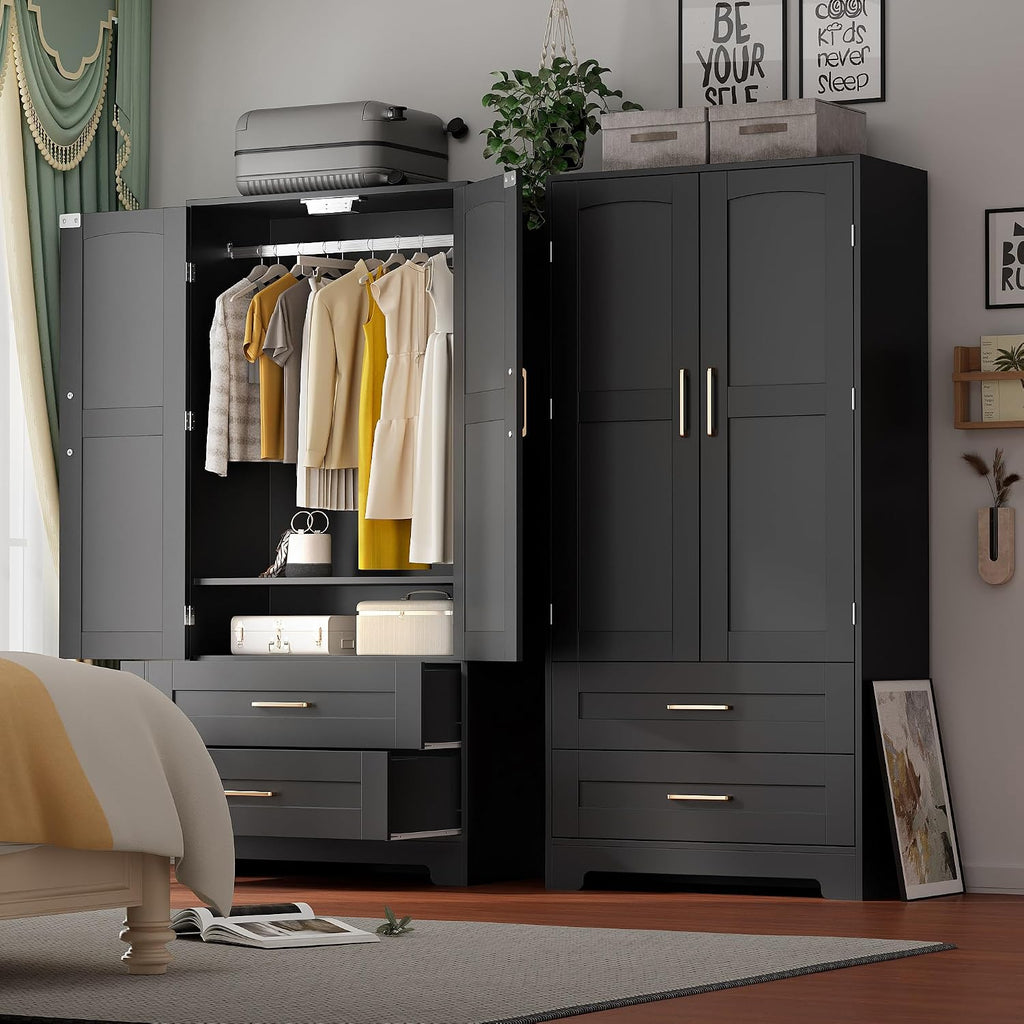 Wooden Armoire Wardrobe Closet, Bedroom Armoires with Door and Drawers, Freestanding Wardrobe Clothing Storage