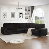 Black Sectional Couches for Living Room, Oversized Corduroy Couch, Sectional Corner Sofa with Cup Holders & USB
