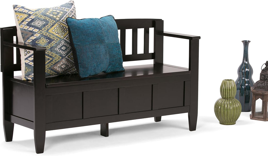 Connaught 30" Wide Solid Wood Storage Bench in Chestnut Brown | Contemporary entryway bench with lift-up lid and