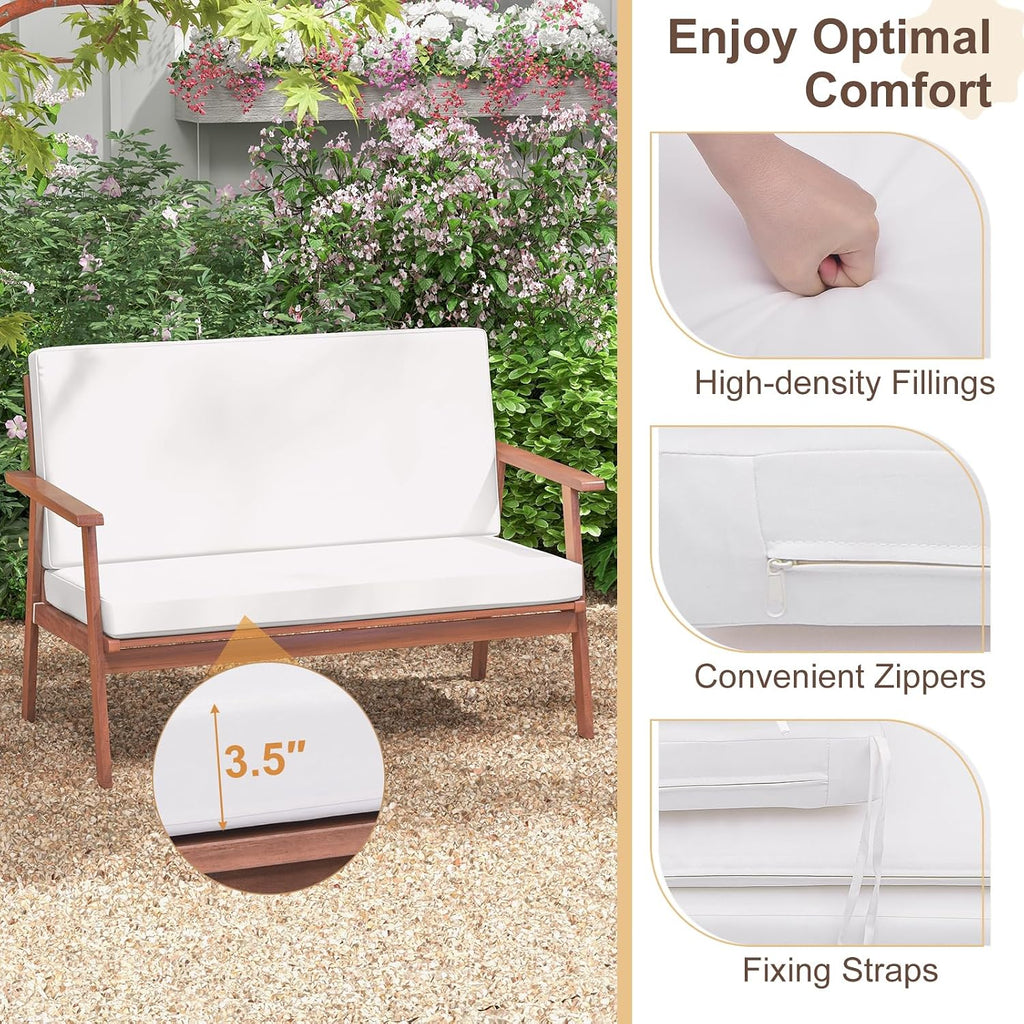 4 Piece Outdoor Conversation Set, Acacia Wood Sofa Set with Soft Seat & Back Cushions, Rectangle Coffee Table Patio