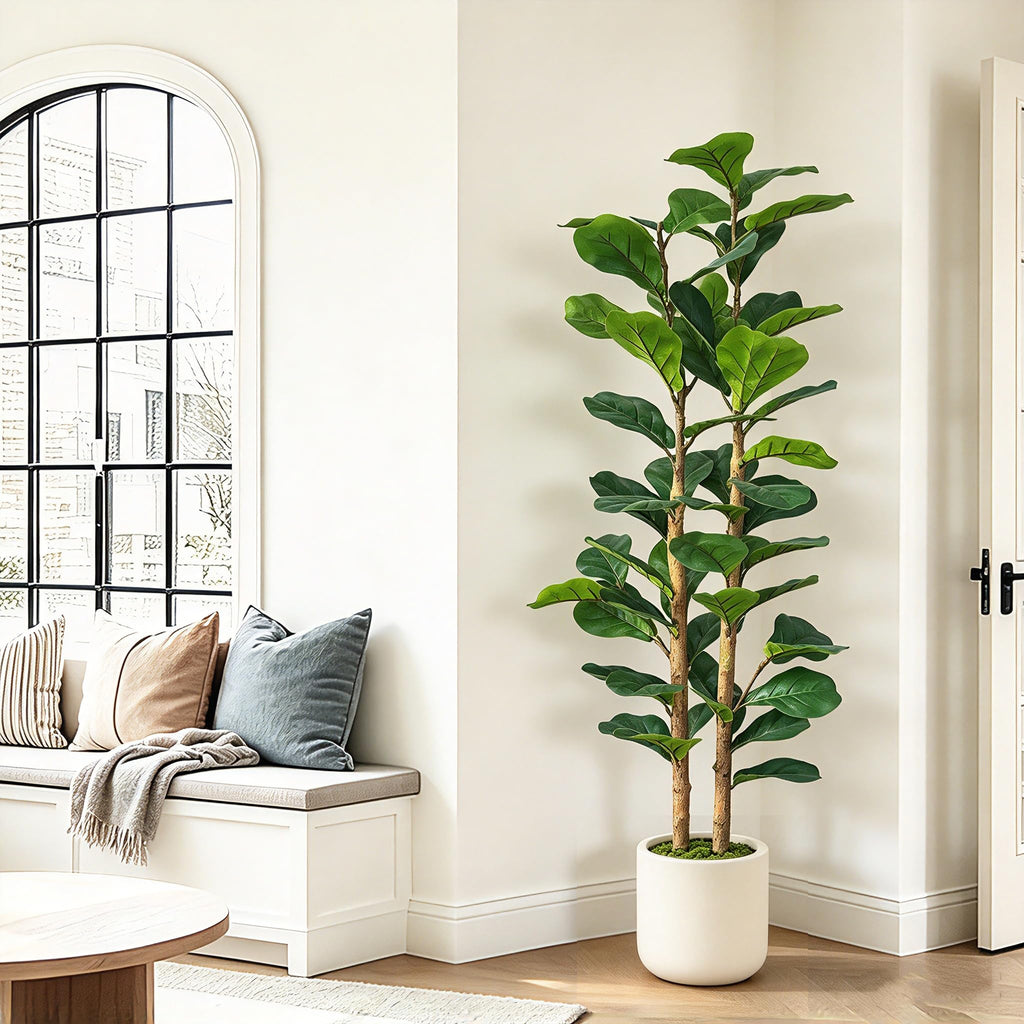 5ft Fiddle Leaf Fig Tree Artificial Plants in White Pot