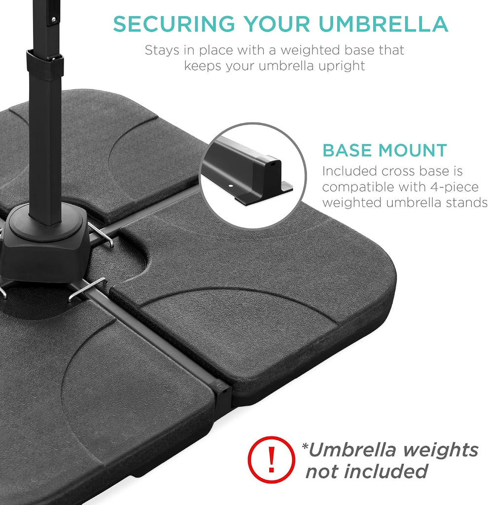 10ft Solar LED Cantilever Patio Umbrella, 360-Degree Rotation Hanging Offset Market Outdoor Sun Shade w/Lights - Seaglas