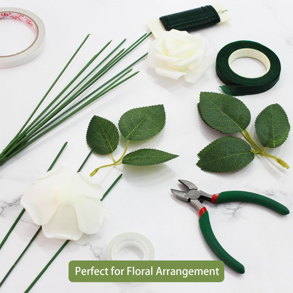 100 Pcs Artificial Rose Leaves Bulk (1 Stem 3 Large-Leaf Green)