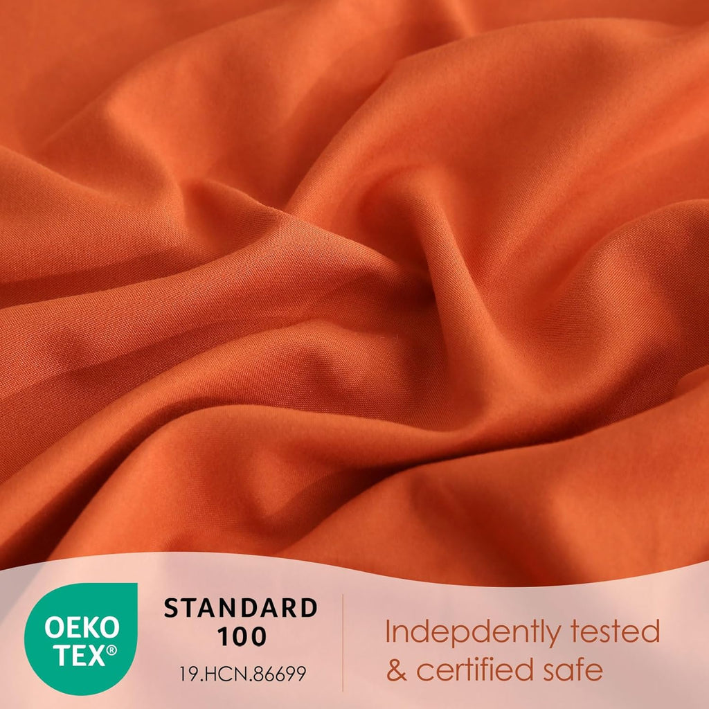 Orange Sheet Set with Side Storage Pocket, 4 Piece Soft Microfiber Bed Sheets Deep Pocket Corner Straps