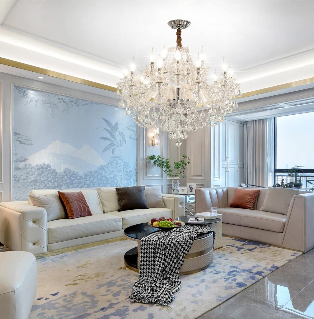 Luxury Clear K9 Crystal Chandelier Lighting,15 Light Modern Luxurious Crystal Candle Pendant Light Lamp Fixture for Dining Room Living Room Bedroom (15 Lights)