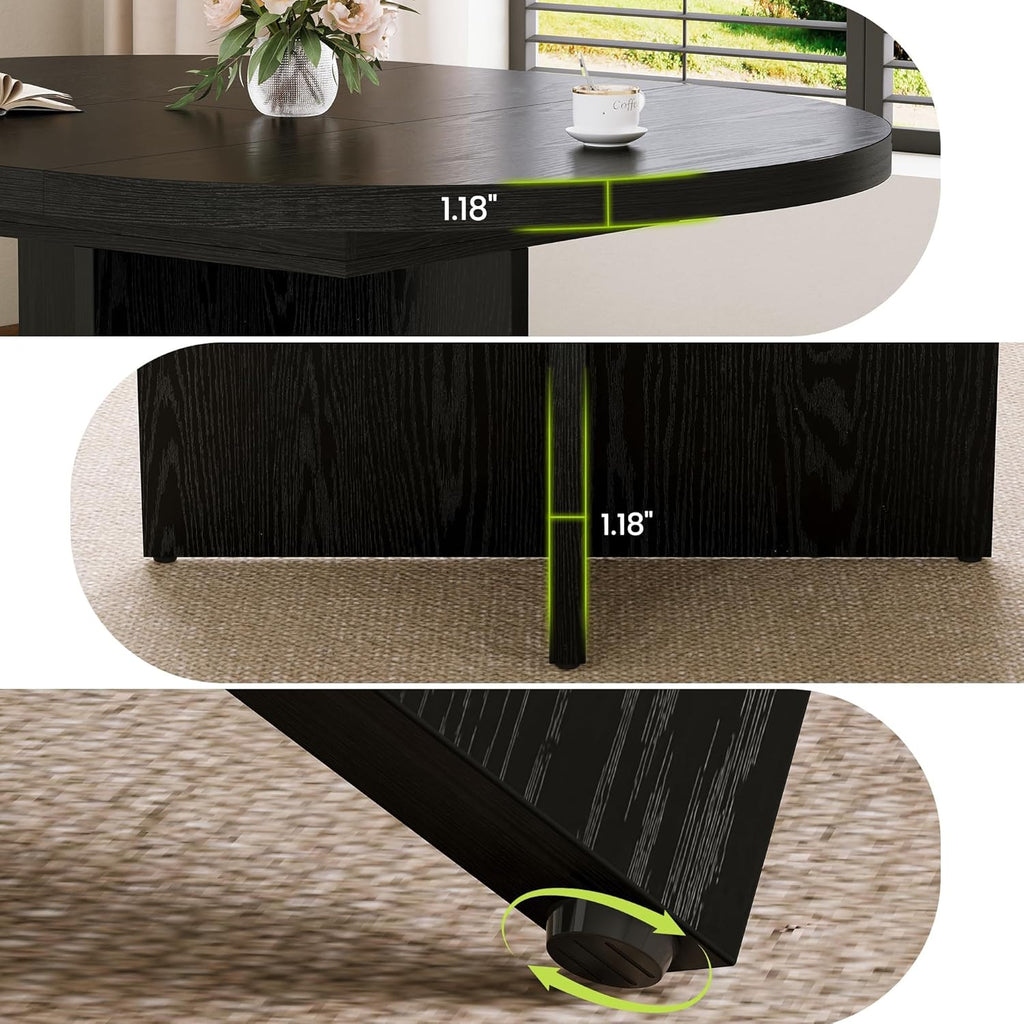 43.3''-59'' Extendable Round Dining Table for 4-8, Modern Kitchen Oval Dining Table with Removable Leaves, Dinner