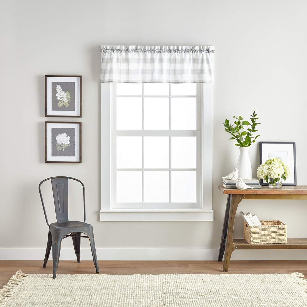 Country Modern Rustic Farmhouse Buffalo Check Kitchen Curtains Window Valance and Cafe Tiers, 3-Piece Set, 36-inch