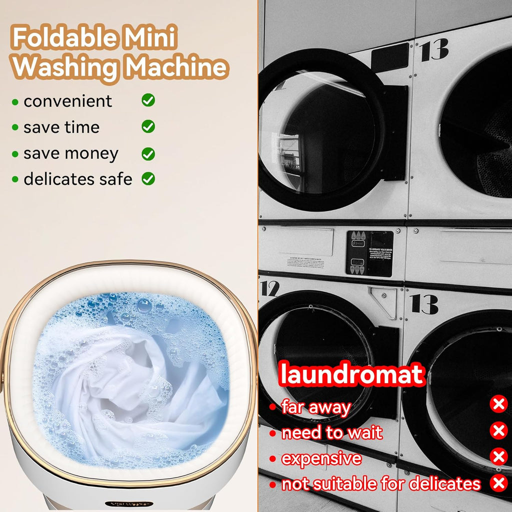 Portable Washing Machine, Folding 20L Mini Washer and Spin-Dryer,3 Cleaning Modes Small Compact Laundry Machine of Underwear, Baby Clothes, for Apartments, Dormitories, RV, Travel, (Khaki)