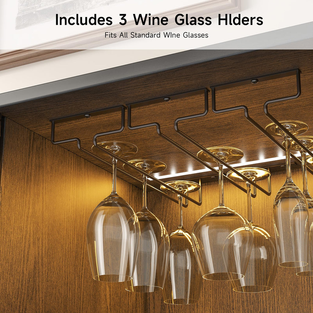 55 Inch Fluted Wine Bar Cabinet with LED Light, Black