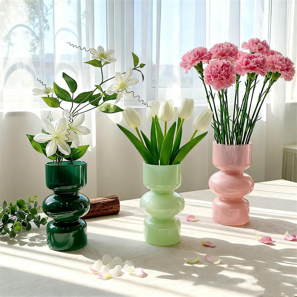 Glass Hydroponic Flower Vase, 7 Inches Colored Bubble Vase