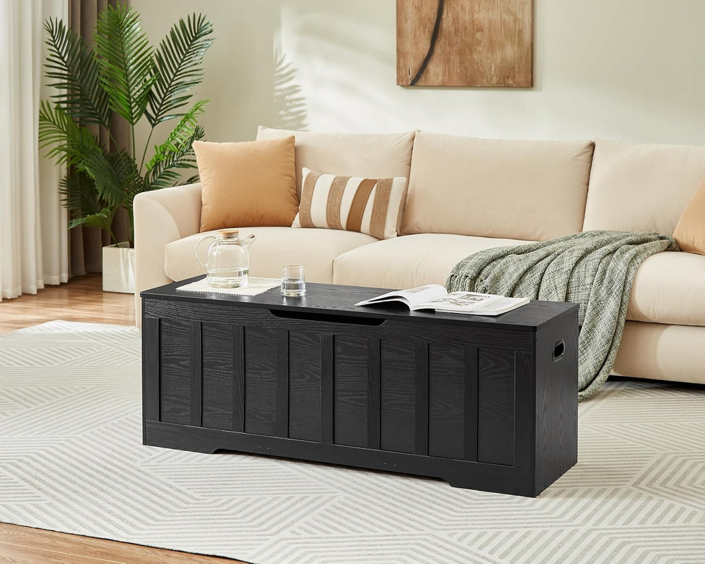 51.2" Storage Chest Extra Large,Wooden Storage Bench,Black | Chest with 2 Safety Hinges, 51.2*15.7*19.1inches, Wooden