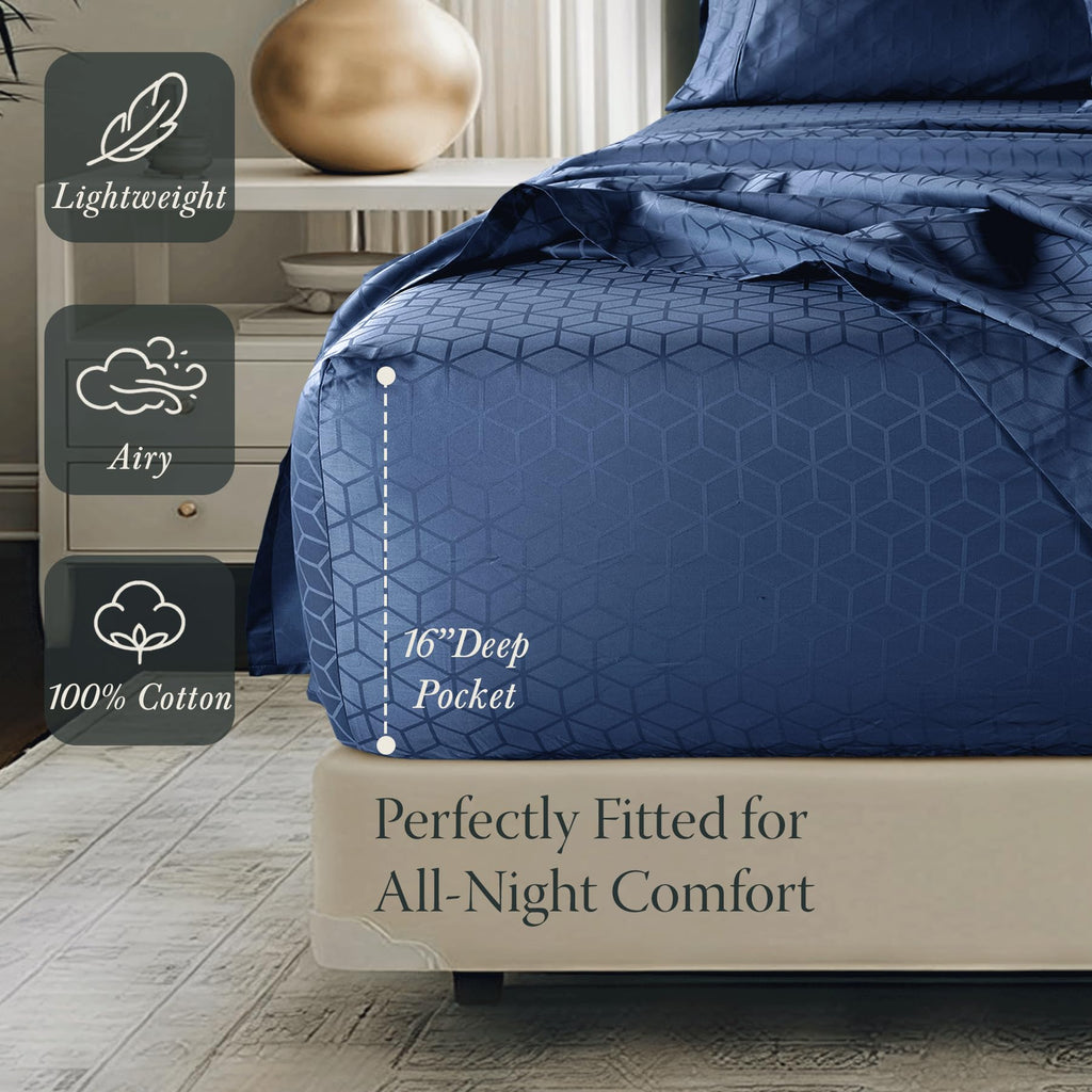 400 Thread Count Egyptian Cotton King Sheet Set, Jacquard Damask